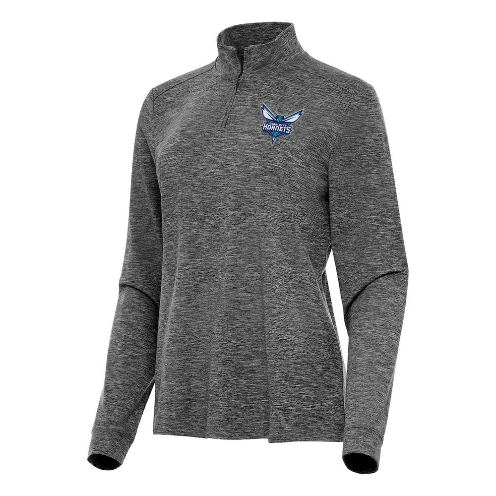 Charlotte Hornets Antigua Women's Mentor Quarter-Zip Mock Long Sleeve Top - Heather Black shop