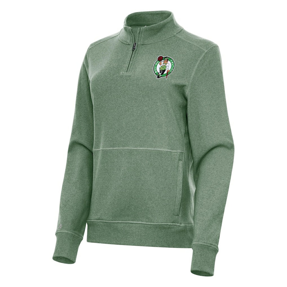 Boston Celtics Antigua Women's Crush Quarter-Zip Fleece Sweatshirt - Hunter Green on sale