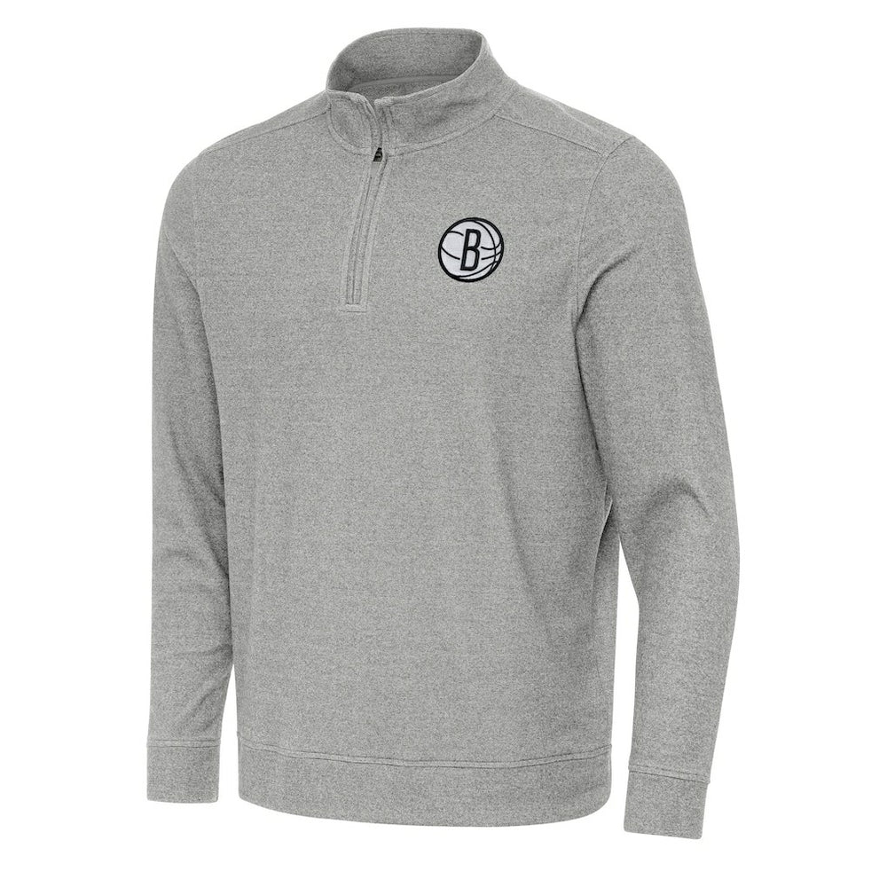 Brooklyn Nets Antigua Subtle Quarter-Zip Sweatshirt - Heather Gray on sale