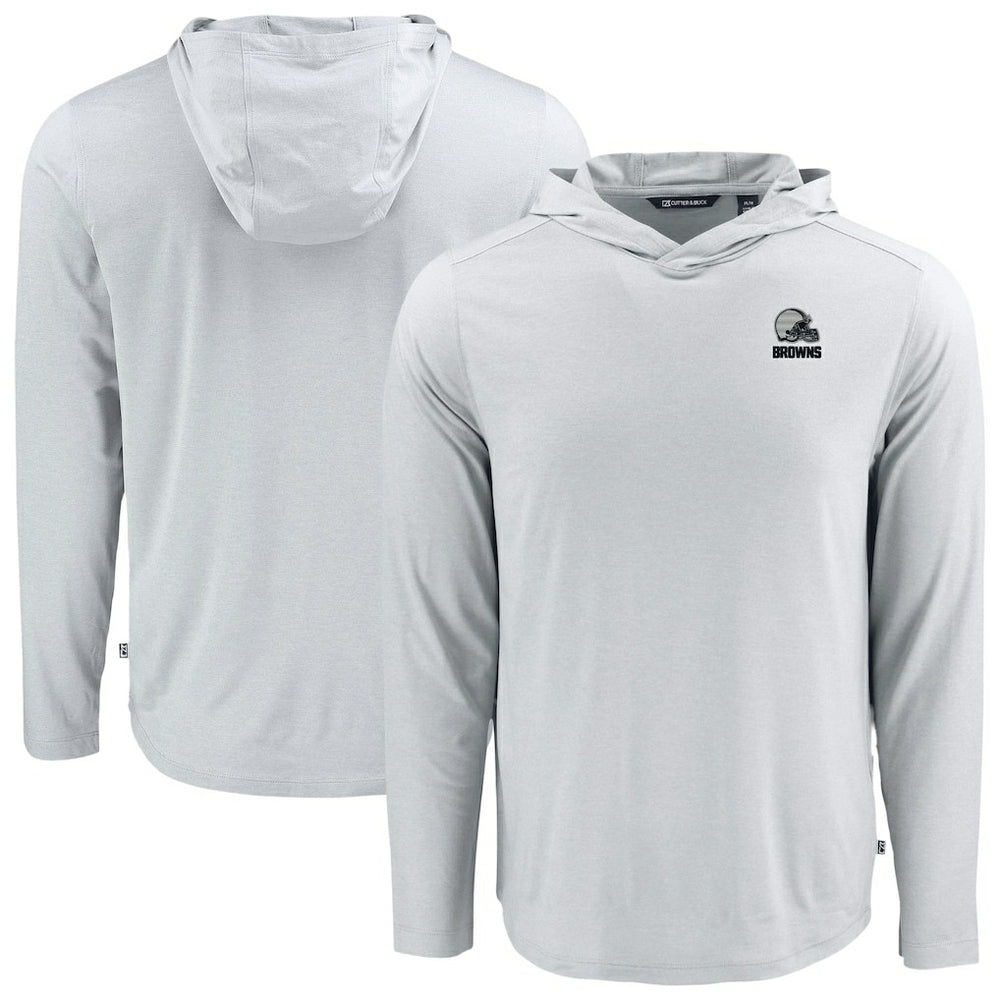 Cleveland Browns Cutter & Buck Coastline Epic Comfort Eco Recycled Long Sleeve Hooded T-Shirt - Gray for sale