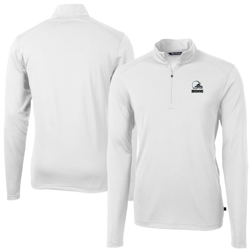 Cleveland Browns Cutter & Buck Big & Tall Virtue Eco Pique Recycled Quarter-Zip Pullover Top - White cheap