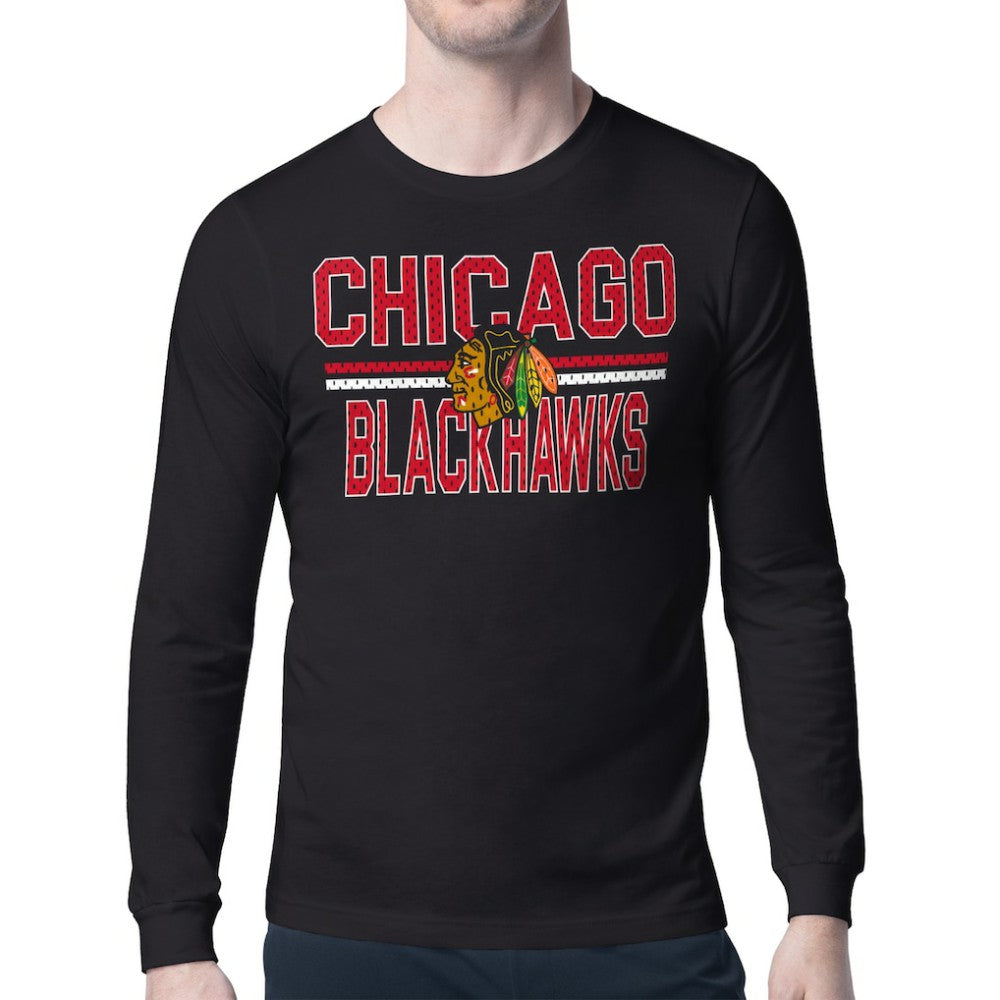 Chicago Blackhawks Starter Mesh Look Team Name Long Sleeve T-Shirt Black