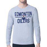 Edmonton Oilers Starter Mesh Look Team Name Logo Long Sleeve T-Shirt Heather Gray