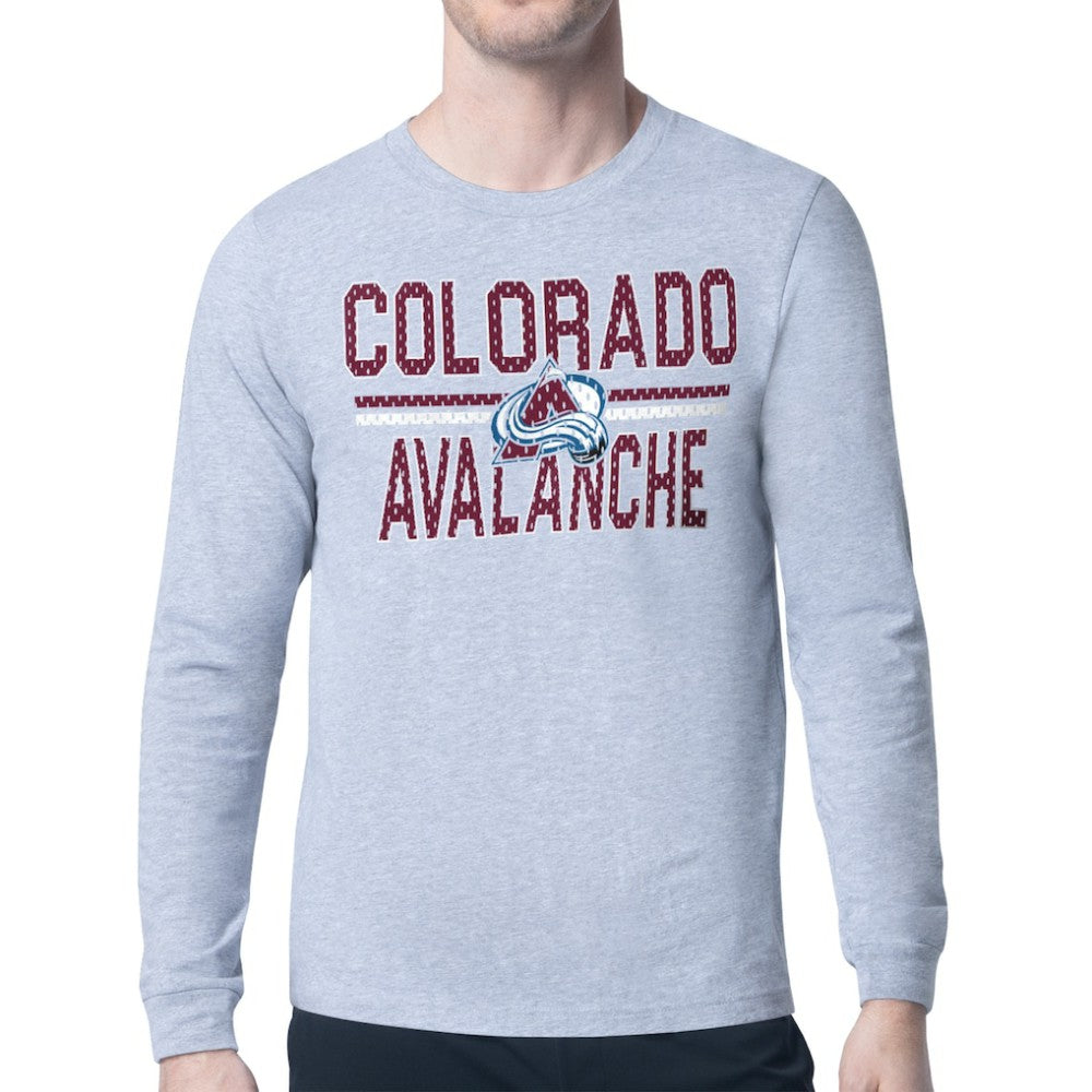 Colorado Avalanche Starter Mesh Look Team Name Logo Long Sleeve T-Shirt Heather Gray