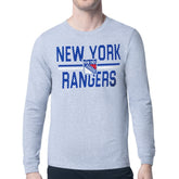 New York Rangers Starter Mesh Look Team Name Logo Long Sleeve T-Shirt Heather Gray