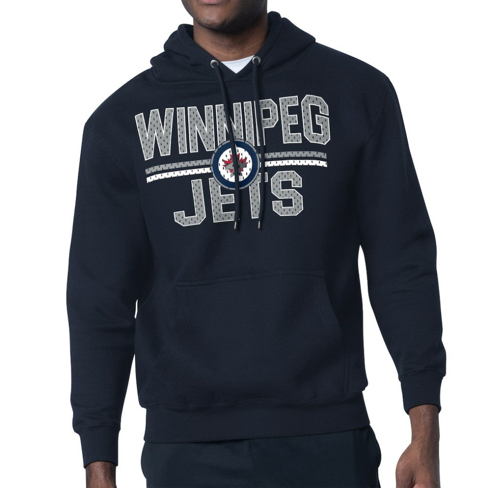 Winnipeg Jets Starter Mesh Look Team Name Logo Tri-Blend Pullover Hoodie Navy