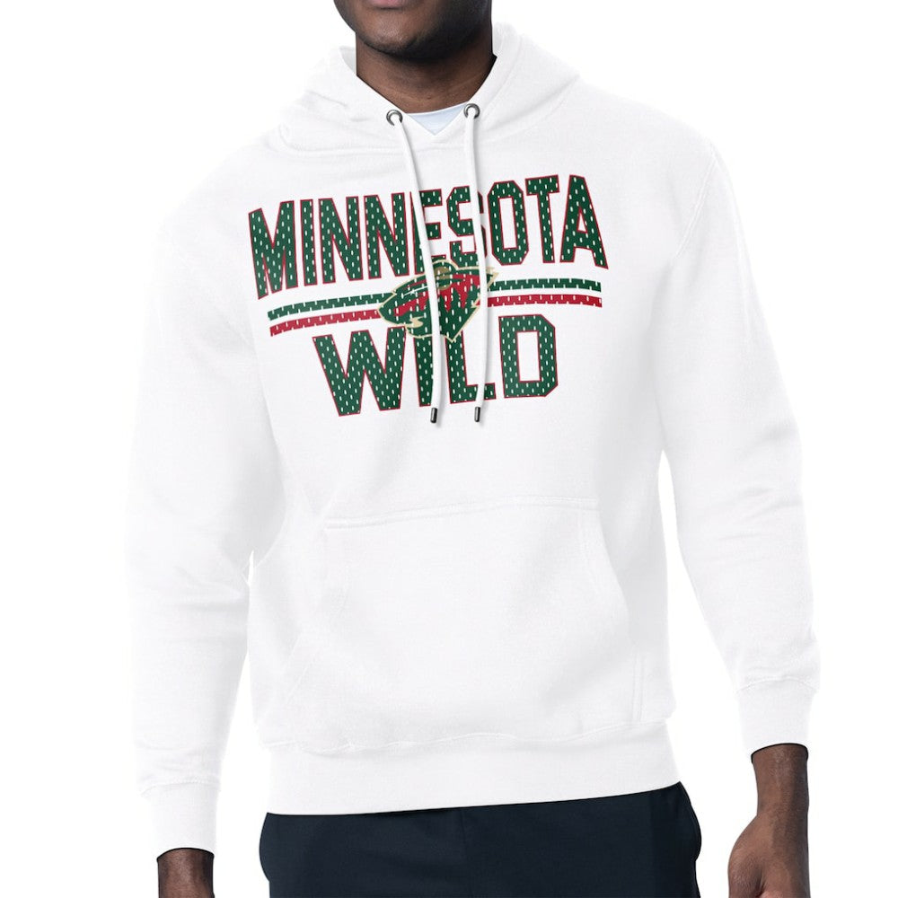 Minnesota Wild Starter Mesh Look Team Name Logo Tri-Blend Pullover Hoodie White