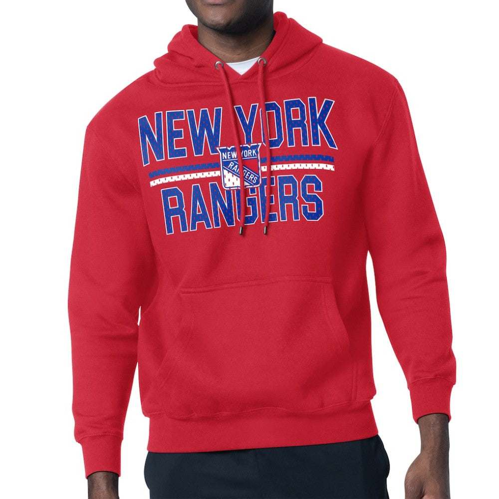 New York Rangers Starter Mesh Look Team Name Logo Tri-Blend Pullover Hoodie Red