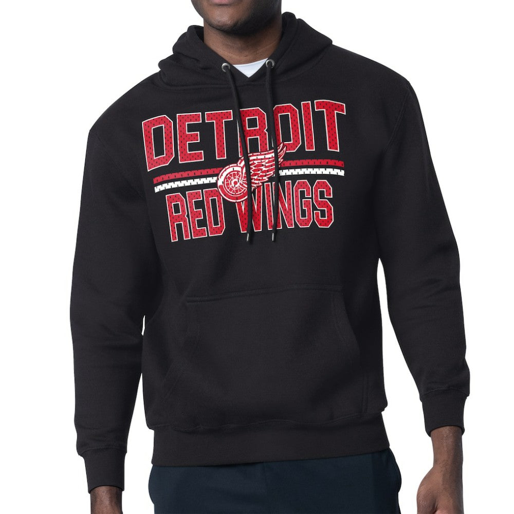 Detroit Red Wings Starter Mesh Look Team Name Logo Tri-Blend Pullover Hoodie Black