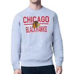 Chicago Blackhawks Starter Mesh Look Team Name Logo Pullover Sweatshirt Heather Gray