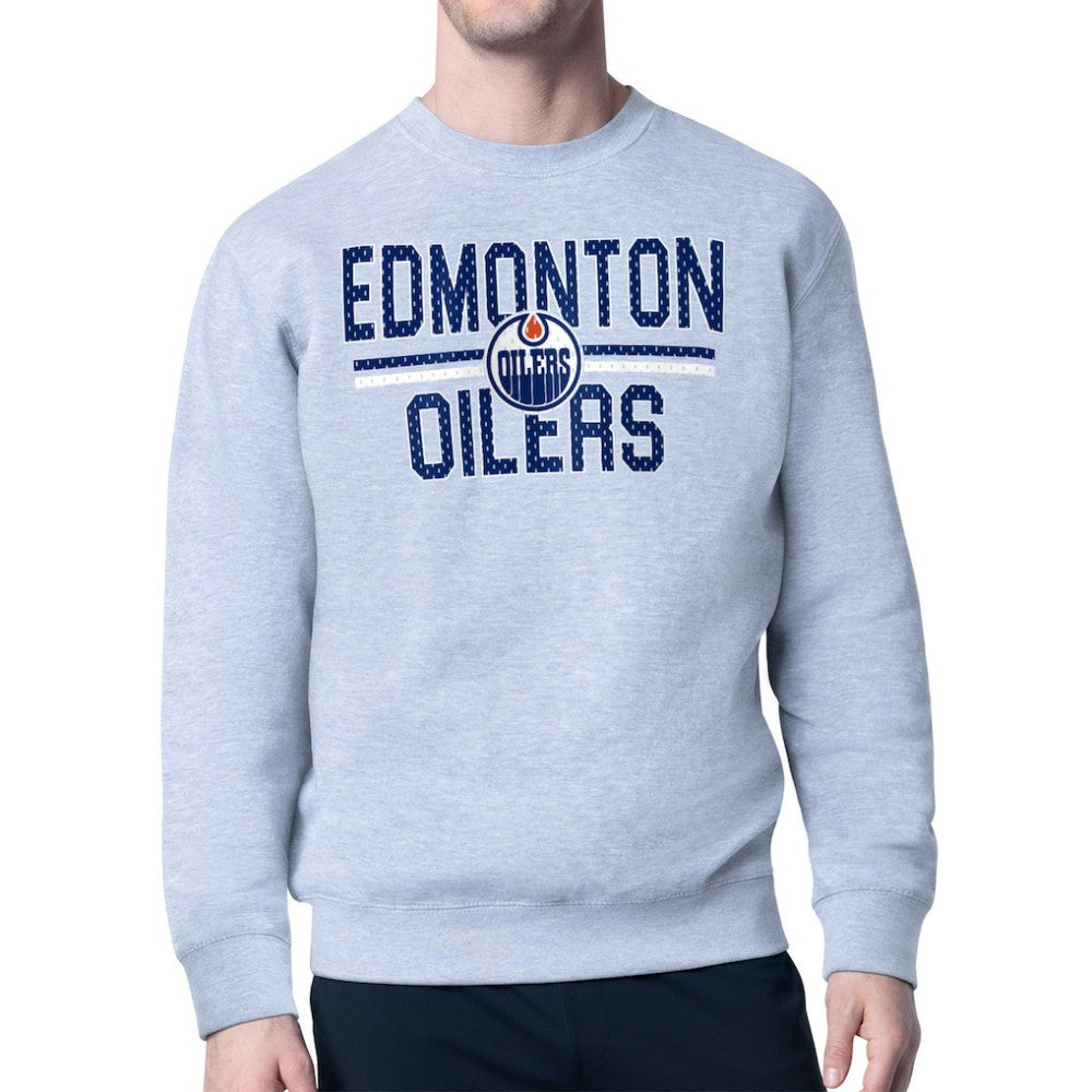 Edmonton Oilers Starter Mesh Look Team Name Logo Pullover Sweatshirt Heather Gray