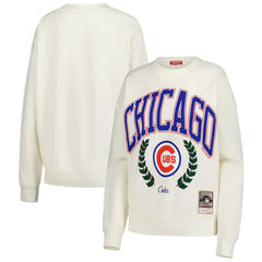 Chicago Cubs Women's Cooperstown Collection Laurel Pullover Sweatshirt - Cream | Mitchell & Ness