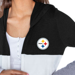 Pittsburgh Steelers Gameday Couture Women's Tri-Blend Color Block Lightweight Cardigan Hoodie - Black online