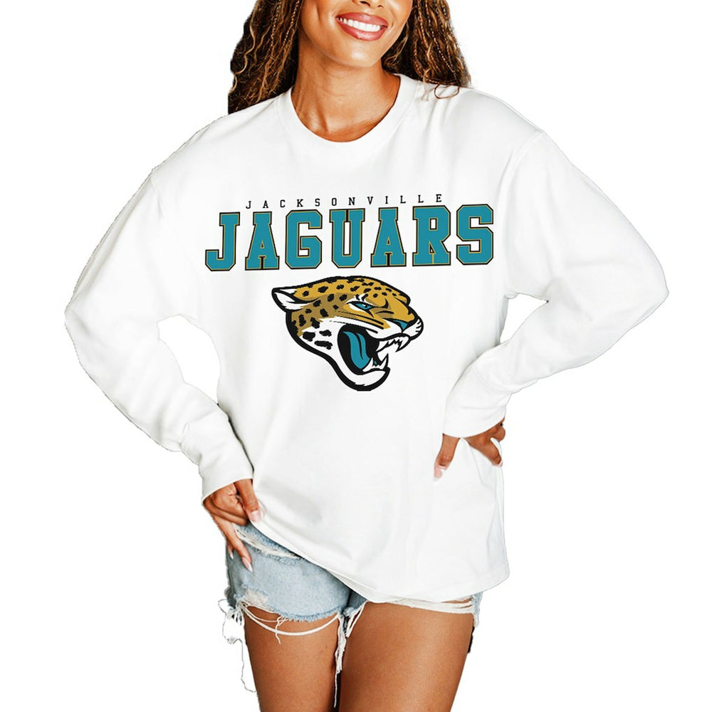 Jacksonville Jaguars Gameday Couture Women's Big Goals Oversized Long Sleeve T-Shirt - White online