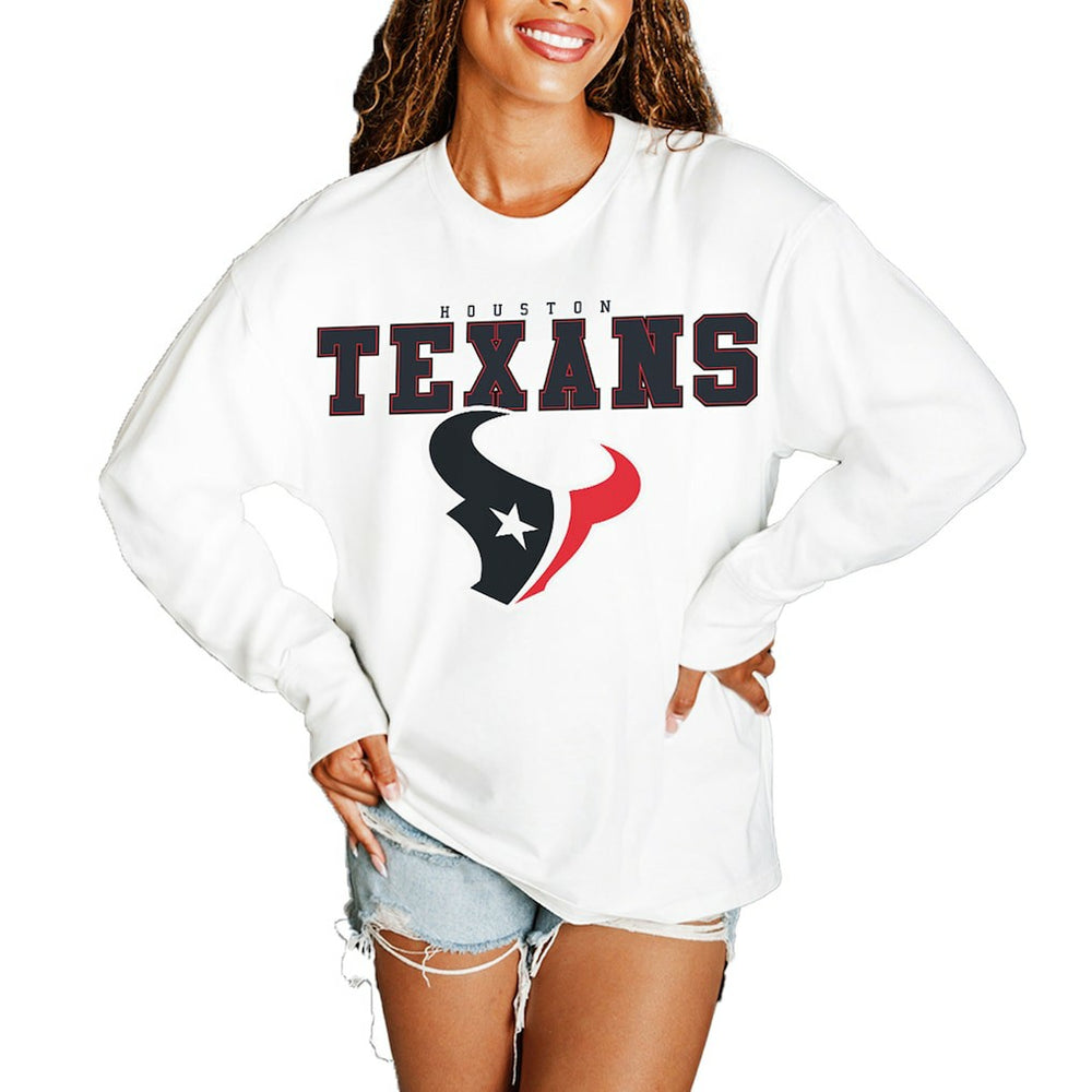Houston Texans Gameday Couture Women's Big Goals Oversized Long Sleeve T-Shirt - White outlet