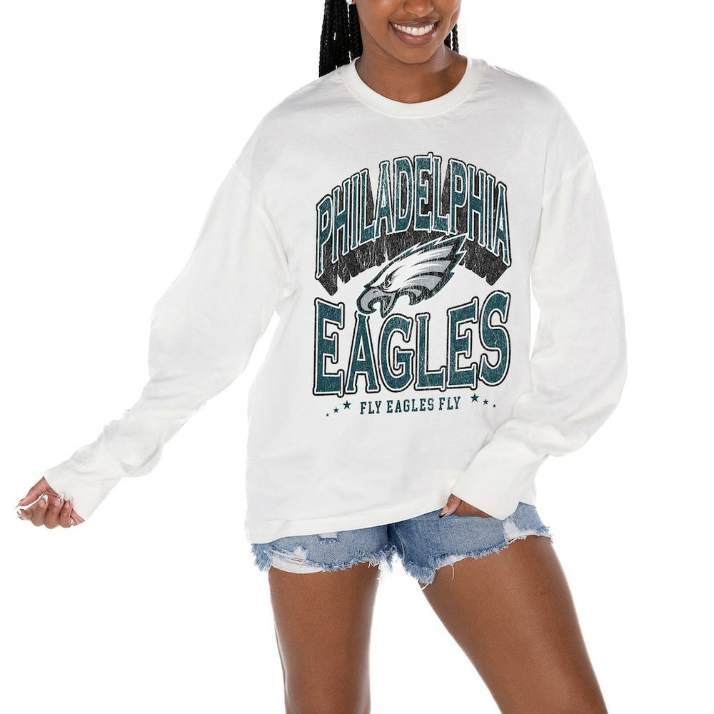 Philadelphia Eagles Gameday Couture Women's Time Out Oversized Long Sleeve T-Shirt - White cheap