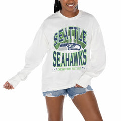 Seattle Seahawks Gameday Couture Women's Time Out Oversized Long Sleeve T-Shirt - White on sale