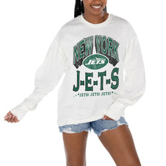 New York Jets Gameday Couture Women's Time Out Oversized Long Sleeve T-Shirt - White outlet