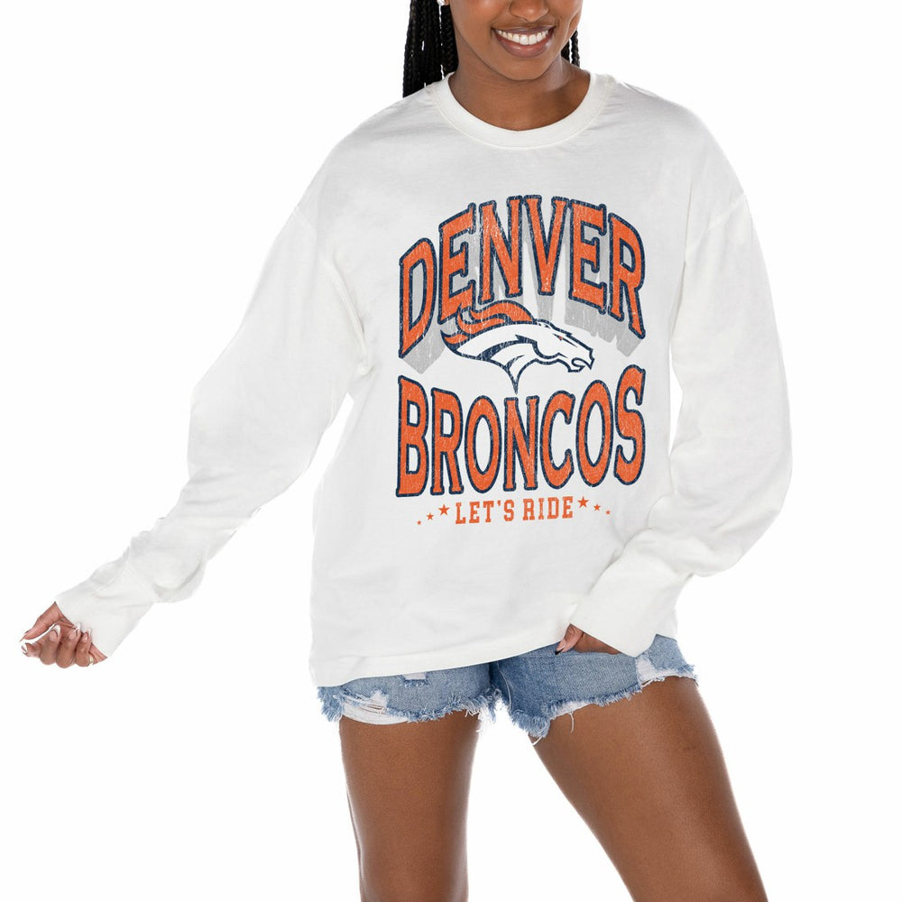 Denver Broncos Gameday Couture Women's Time Out Oversized Long Sleeve T-Shirt - White discount