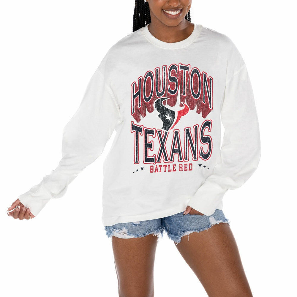 Houston Texans Gameday Couture Women's Time Out Oversized Long Sleeve T-Shirt - White on sale