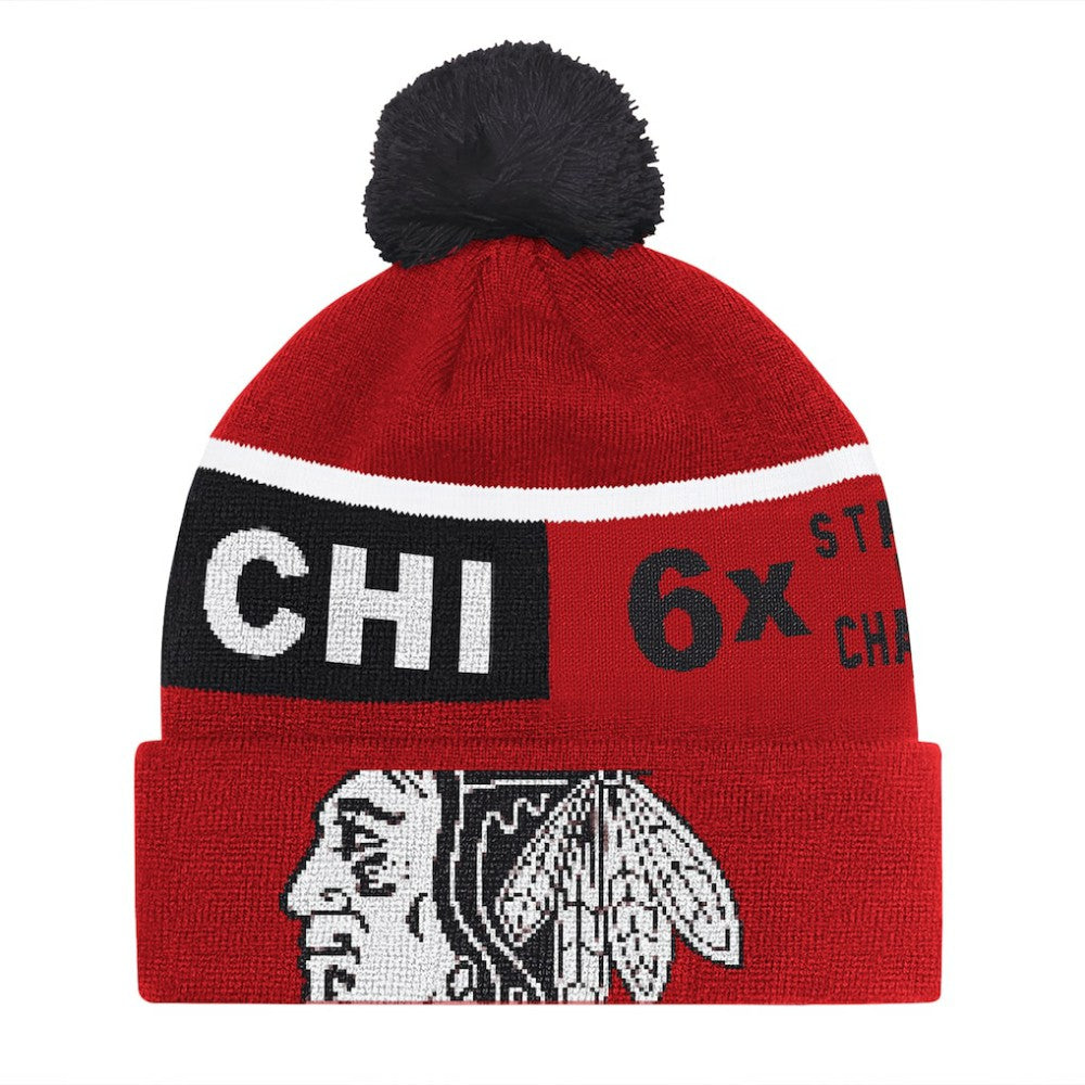 Chicago Blackhawks Starter Chyron Commemorative Cuffed Knit Hat with Pom Red