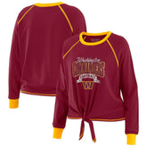 Washington Commanders WEAR by Erin Andrews Women's Plus Size Tie-Front Long Sleeve Top - Burgundy/Gold on sale