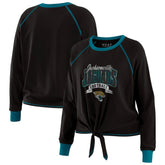 Jacksonville Jaguars WEAR by Erin Andrews Women's Plus Size Tie-Front Long Sleeve Top - Black/Teal cheap
