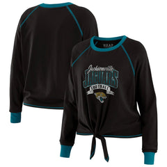 Jacksonville Jaguars WEAR by Erin Andrews Women's Plus Size Tie-Front Long Sleeve Top - Black/Teal cheap