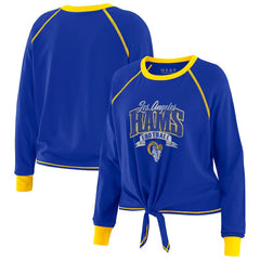 Los Angeles Rams WEAR by Erin Andrews Women's Plus Size Tie-Front Long Sleeve Top - Royal/Gold on sale
