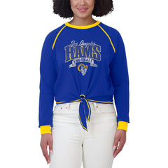 Los Angeles Rams WEAR by Erin Andrews Women's Plus Size Tie-Front Long Sleeve Top - Royal/Gold on sale