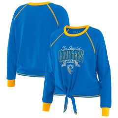 Los Angeles Chargers WEAR by Erin Andrews Women's Plus Size Tie-Front Long Sleeve Top - Powder Blue/Gold sale