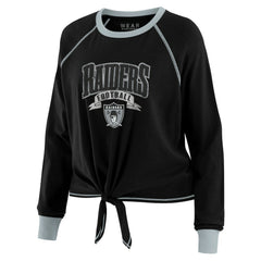 Las Vegas Raiders WEAR by Erin Andrews Women's Plus Size Tie-Front Long Sleeve Top - Black/Gray for sale