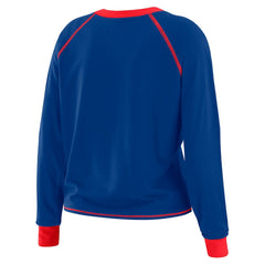 New England Patriots WEAR by Erin Andrews Women's Plus Size Tie-Front Long Sleeve Top - Royal/Red on sale
