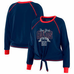 New York Giants WEAR by Erin Andrews Women's Plus Size Tie-Front Long Sleeve Top - Royal/Red on sale