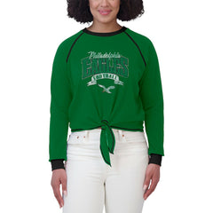 Philadelphia Eagles WEAR by Erin Andrews Women's Plus Size Tie-Front Long Sleeve Top - Green/Black for sale