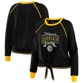 Pittsburgh Steelers WEAR by Erin Andrews Women's Plus Size Tie-Front Long Sleeve Top - Black/Gold online