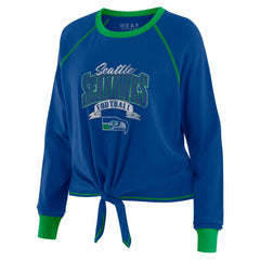 Seattle Seahawks WEAR by Erin Andrews Women's Plus Size Tie-Front Long Sleeve Top - Royal/Neon Green for sale
