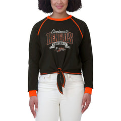 Cincinnati Bengals WEAR by Erin Andrews Women's Plus Size Tie-Front Long Sleeve Top - Black/Orange online