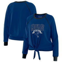 Indianapolis Colts WEAR by Erin Andrews Women's Plus Size Tie-Front Long Sleeve Top - Royal/Black sale