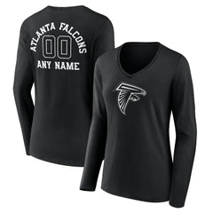 Atlanta Falcons Women's Personalized Name & Number Monochrome Long Sleeve V-Neck T-Shirt - Black for sale
