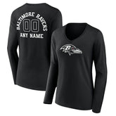 Baltimore Ravens Women's Personalized Name & Number Monochrome Long Sleeve V-Neck T-Shirt - Black on sale