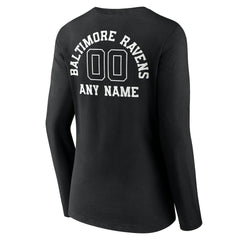 Baltimore Ravens Women's Personalized Name & Number Monochrome Long Sleeve V-Neck T-Shirt - Black on sale