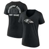 Baltimore Ravens Women's Personalized Name & Number Monochrome V-Neck T-Shirt - Black on sale