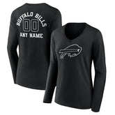 Buffalo Bills Women's Personalized Name & Number Monochrome Long Sleeve V-Neck T-Shirt - Black outlet