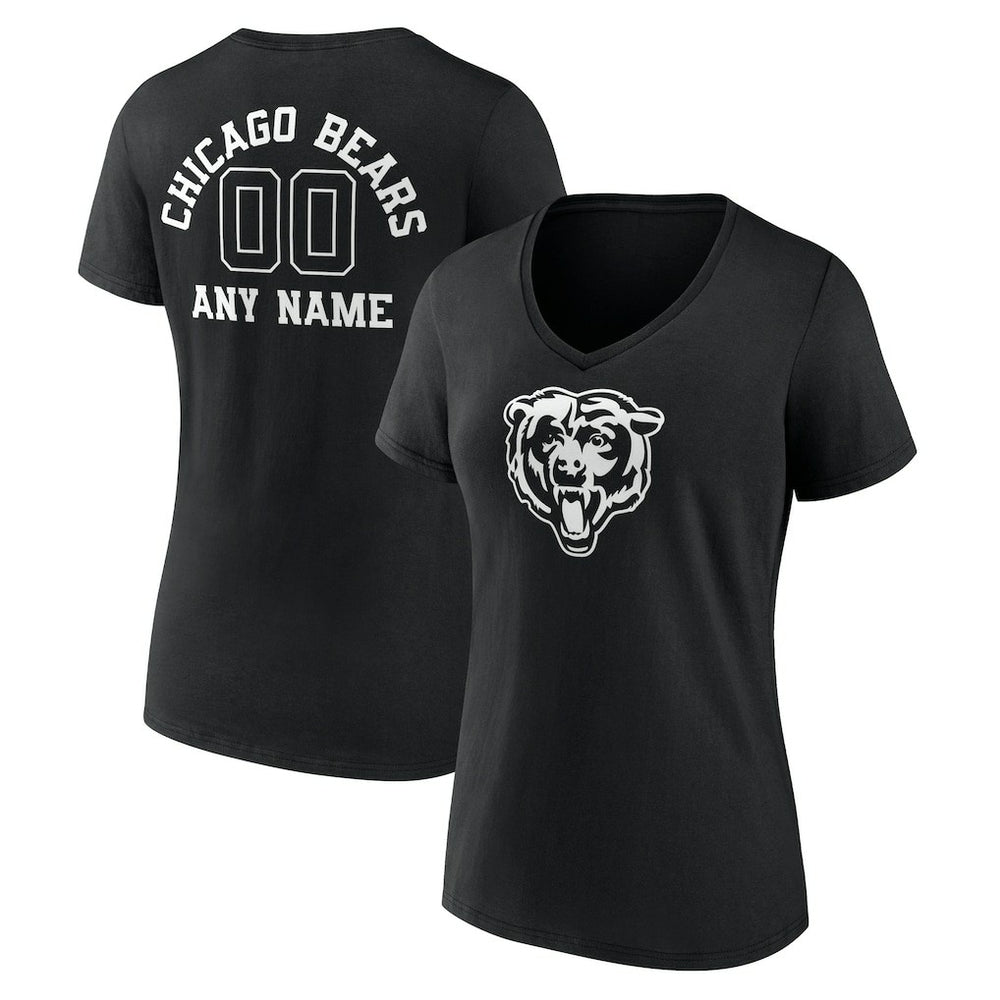 Chicago Bears Women's Personalized Name & Number Monochrome V-Neck T-Shirt - Black discount