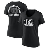Cincinnati Bengals Women's Personalized Name & Number Monochrome V-Neck T-Shirt - Black for sale