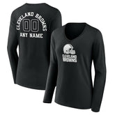 Cleveland Browns Women's Personalized Name & Number Monochrome Long Sleeve V-Neck T-Shirt - Black for sale
