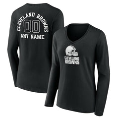 Cleveland Browns Women's Personalized Name & Number Monochrome Long Sleeve V-Neck T-Shirt - Black for sale
