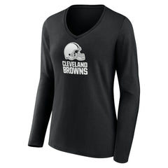 Cleveland Browns Women's Personalized Name & Number Monochrome Long Sleeve V-Neck T-Shirt - Black for sale