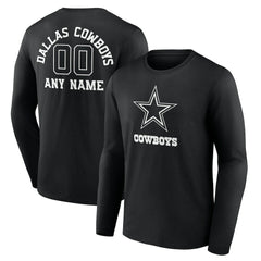 Dallas Cowboys Personalized Name & Number Monochrome Long Sleeve T-Shirt - Black online